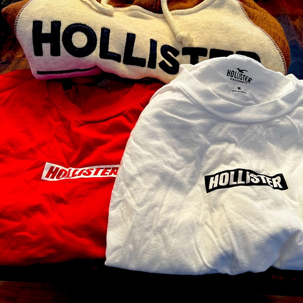 Boys Hollister tees and sweatshirt . Lot of 7 total .